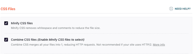 Minify CSS files feature – WP Rocket dashboard