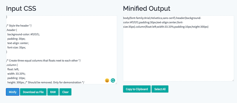 Minifying CSS - Source: Toptal