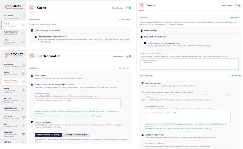 Optimizing the performance of my eCommerce site with WP Rocket - Source: WP Rocket dashboard