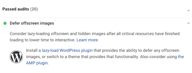 Passed audit upon activation of the Lazy Load by WP Rocket plugin