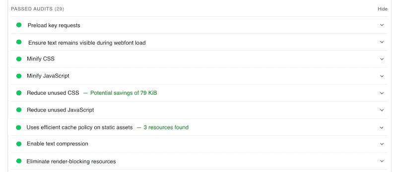 Passed audits with WP Rocket - Source: PSI