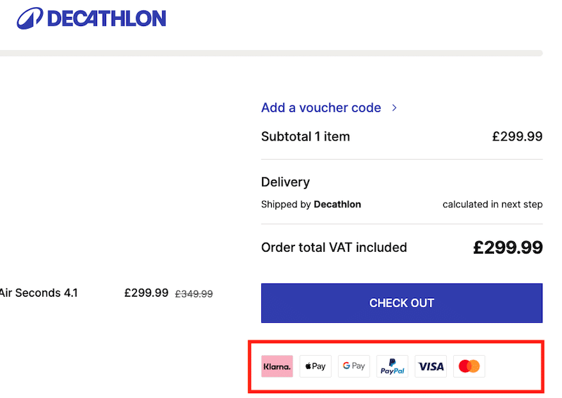 Payment gateways best practice - Source: Decathlon UK