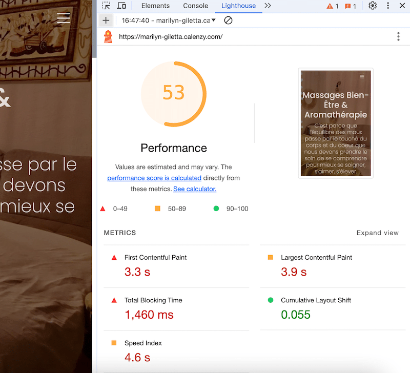 Performance results - Source: Chrome DevTools