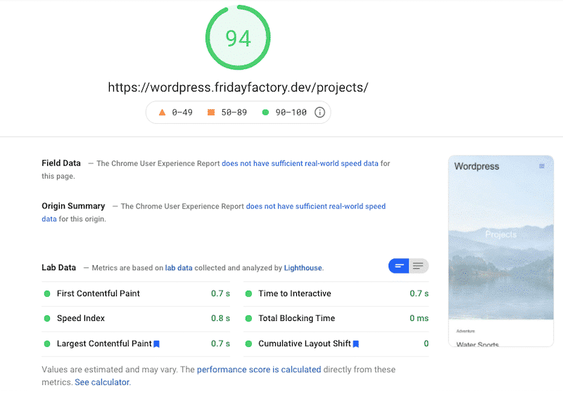 Performance results with WP Rocket