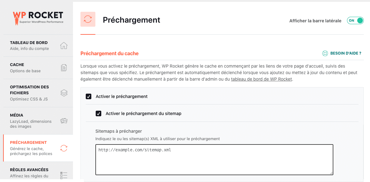 Préchargement du cache - WP Rocket