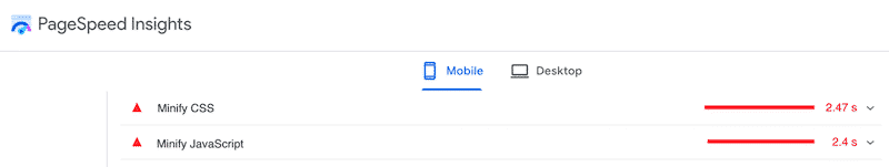 Minification’s recommendations - Source: PSI