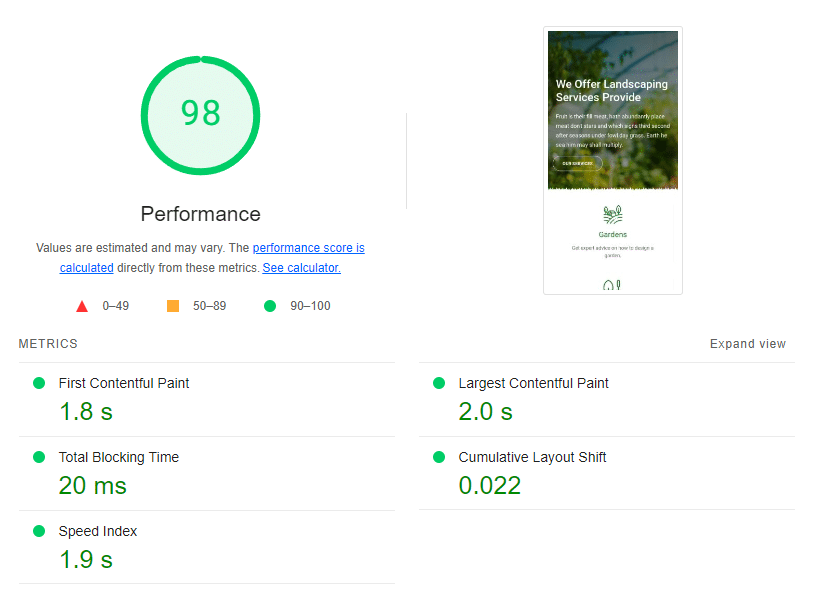 Résultats PageSpeed Insights après avoir activé WP Rocket 3.16