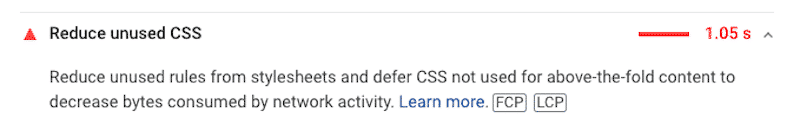 Reduce unused CSS - PageSpeed Inisghts audit