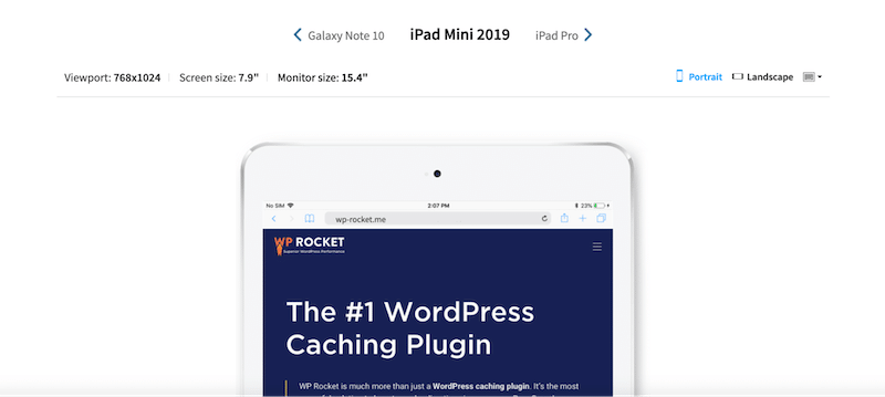 Responsiveness example for an iPad Mini 2019- Source: BrowserStack