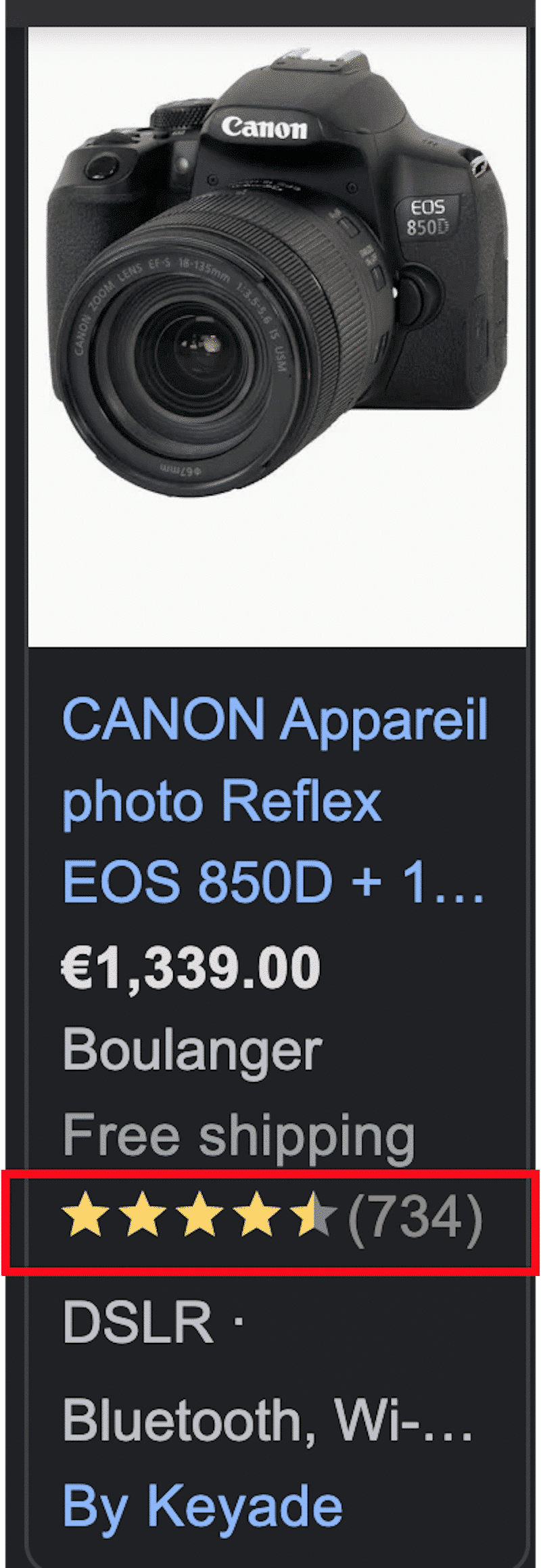 Reviews structure data - Source: Google search results