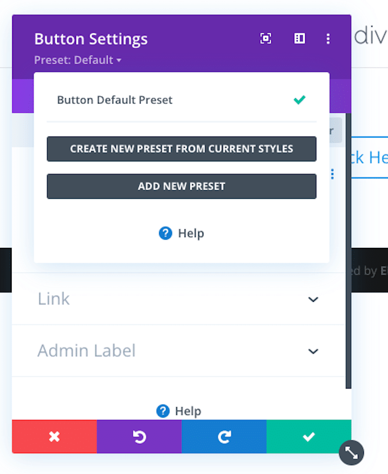 Setting a global design for all the buttons - Source: Divi Builder