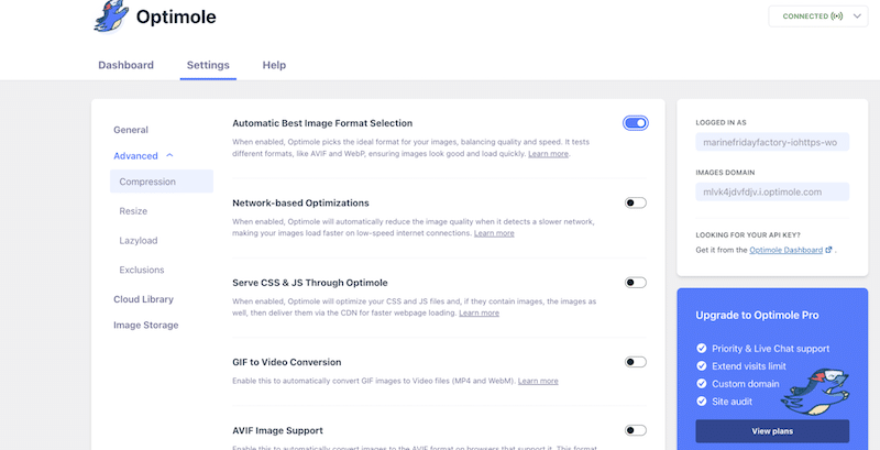 Sleek interface and advanced settings - Source: Optimole