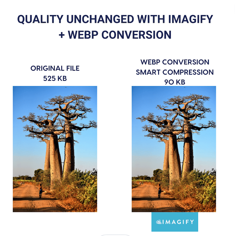 Smaller file size and WebP conversion but untouched quality - Source: Imagify