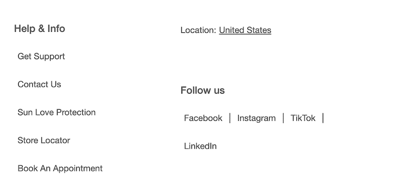 Social media and contact us section - Source: Asos