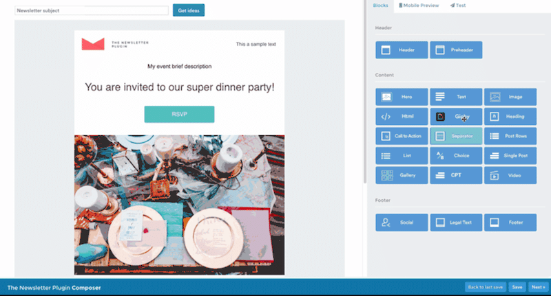 The Newsletter Plugin Composer to build a newsletter - Source: Newsletter