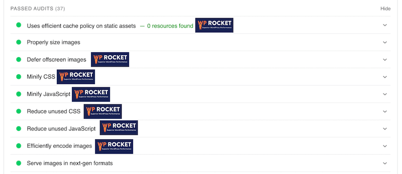 The7 test site - audit passed with WP Rocket - Source: PageSpeed Insights