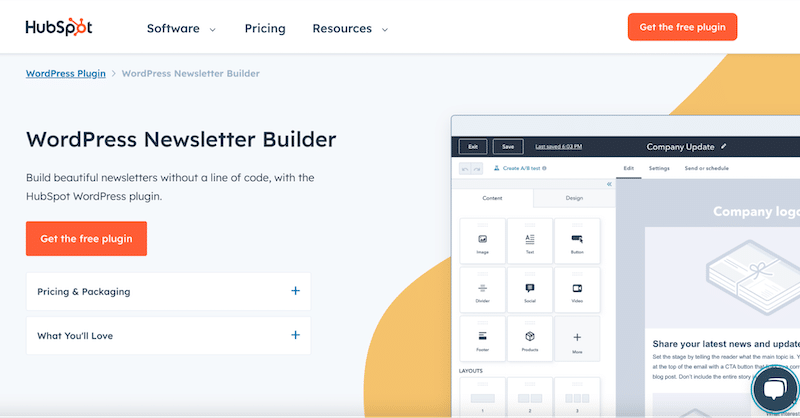 WordPress newsletter builder and CRM - Source: Hubspot