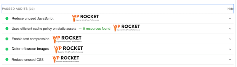 WP Rocket fixing lighthouse warnings - Source: PageSpeed Insights